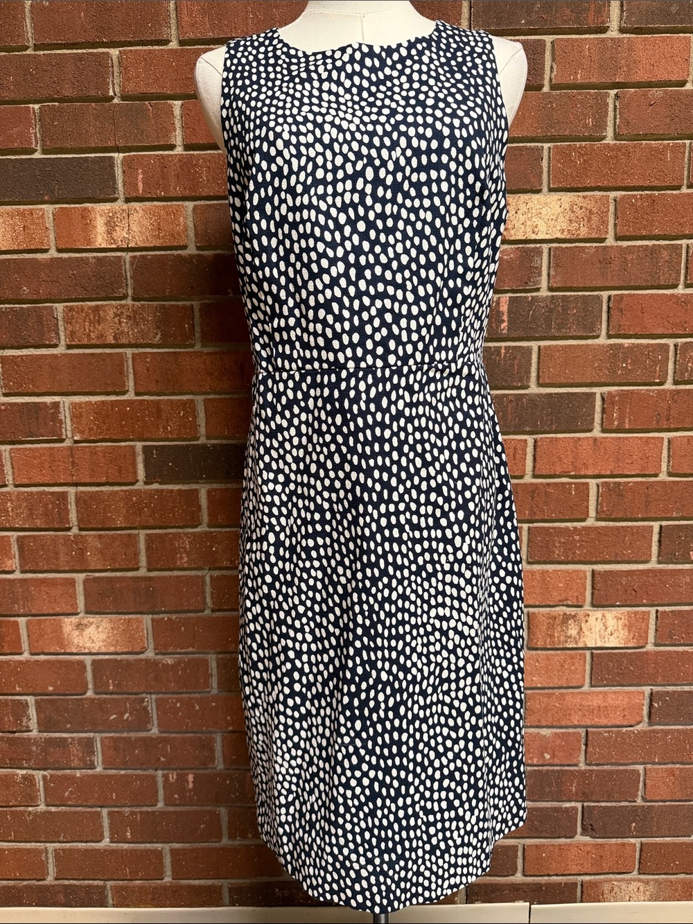 J. Crew Factory Navy & White Basketweave Oncilla Sleeveless Sheath Dress Size 8